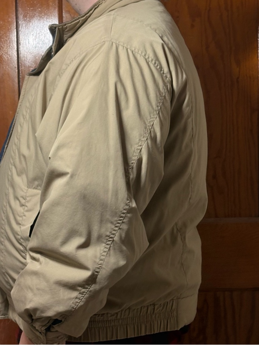 Men's Two-Tone Bomber Jacket in Beige with Navy Trim - Picture 4 of 16